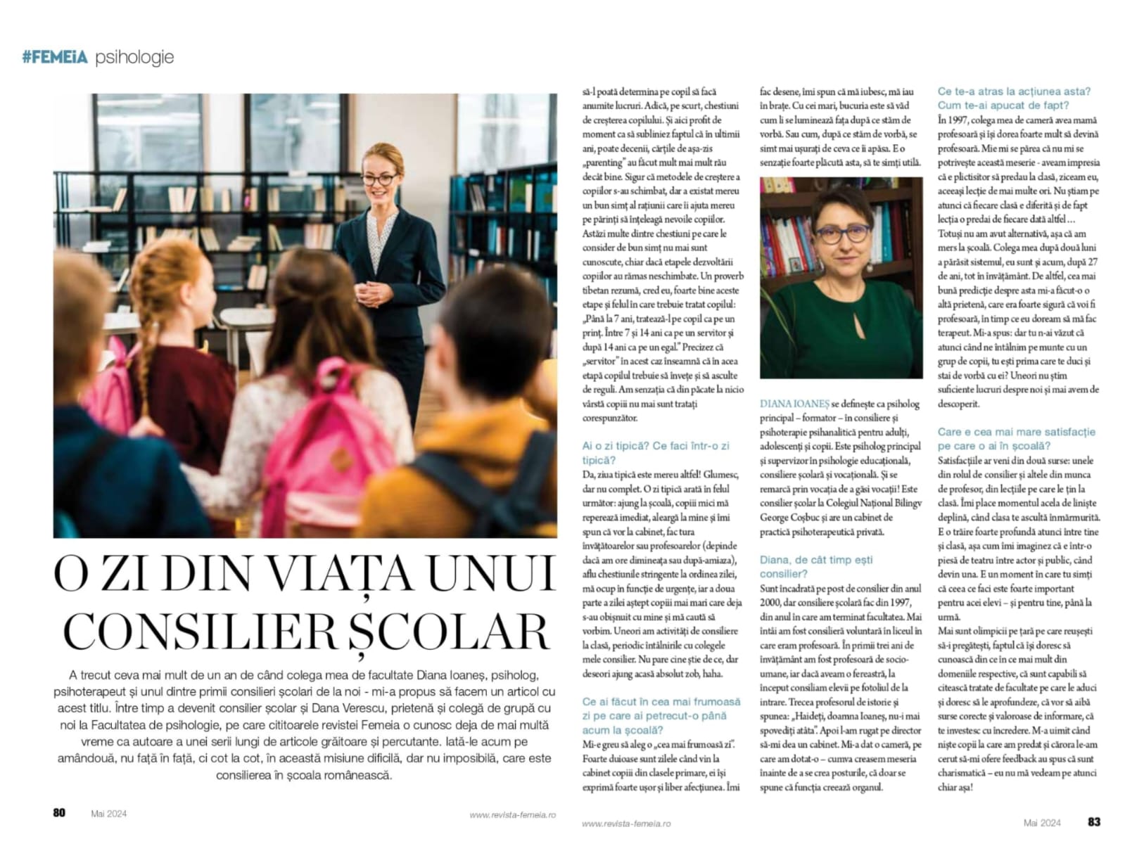 O zi din viata unui consilier scolar - Revista Femeia Articol Revista Femeia - O zi din viata unui consilier scolar, interviu Diana Ioanes